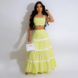 Women Sexy Suspender Crop Top and Skirt Two-piece Set