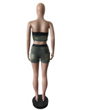 Women Stretch Denim Strapless Lace-Up Top and Shorts Two-piece Set
