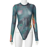 Women printed sexy long-sleeved Bodysuit