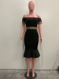 Summer Women's Off Shoulder Short-Sleeved Sexy Solid Color Dress