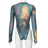 Women printed sexy long-sleeved Bodysuit