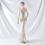 Elegant off shoulder sequin Fishtail Plus Size Formal Party Evening Dress