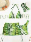 printed Bikini mesh skirt four-piece sexy swimsuit