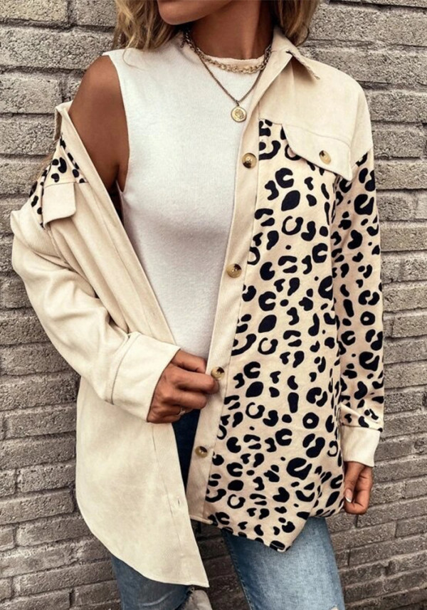 women autumn and winter leopard print single breasted long sleeve casual shirt coat