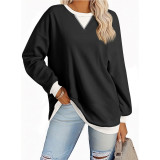 Autumn and winter contrast color Round Neck Women loose sweatshirt