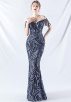 Elegant off shoulder sequin Fishtail Plus Size Formal Party Evening Dress