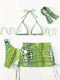 printed Bikini mesh skirt four-piece sexy swimsuit