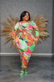 Plus Size printed long sleeve slim long dress