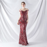 Elegant off shoulder sequin Fishtail Plus Size Formal Party Evening Dress