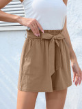 Women's ruffled tie waist summer shorts with pockets