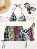 printed Bikini mesh skirt four-piece sexy swimsuit