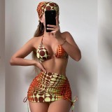 printed Bikini mesh skirt four-piece sexy swimsuit