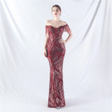 Elegant off shoulder sequin Fishtail Plus Size Formal Party Evening Dress