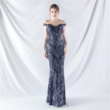 Elegant off shoulder sequin Fishtail Plus Size Formal Party Evening Dress