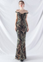 Elegant off shoulder sequin Fishtail Plus Size Formal Party Evening Dress