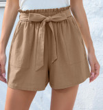 Women's ruffled tie waist summer shorts with pockets