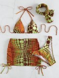 printed Bikini mesh skirt four-piece sexy swimsuit