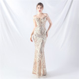 Elegant off shoulder sequin Fishtail Plus Size Formal Party Evening Dress