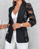 Women's Lace Patchwork Turndown Collar Half-Sleeve blazer