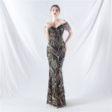 Elegant off shoulder sequin Fishtail Plus Size Formal Party Evening Dress