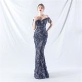 Elegant off shoulder sequin Fishtail Plus Size Formal Party Evening Dress