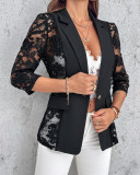 Women's Lace Patchwork Turndown Collar Half-Sleeve blazer