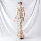 Elegant off shoulder sequin Fishtail Plus Size Formal Party Evening Dress