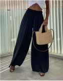 women Autumn pocket wide leg loose Casual fashion pants