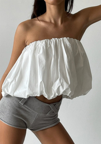 Women's summer fashion solid color two-wear Strapless top/short skirt