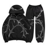 Men and women street zipper hooded Hoodies pants set