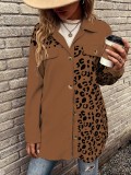 women autumn and winter leopard print single breasted long sleeve casual shirt coat