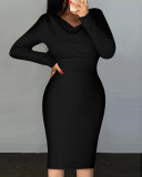 Women's Bow Backless black long sleeve bodycon dress