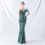 Elegant off shoulder sequin Fishtail Plus Size Formal Party Evening Dress