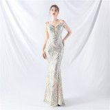 Elegant off shoulder sequin Fishtail Plus Size Formal Party Evening Dress