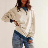 Autumn and winter contrast color Round Neck Women loose sweatshirt