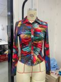 Autumn Fashion Sexy Multi-Color Long Sleeve Button Deep V neck Women shirt Top