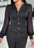 Women's Mesh Patchwork long sleeve Button Shirt Top