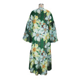 Casual Spring and Autumn Women's Lantern Sleeve Irregular Long Printed Coat