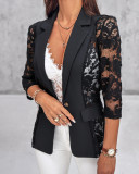 Women's Lace Patchwork Turndown Collar Half-Sleeve blazer