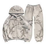 Men and women street zipper hooded Hoodies pants set