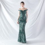 Elegant off shoulder sequin Fishtail Plus Size Formal Party Evening Dress