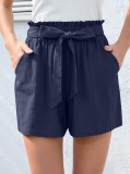 Women's ruffled tie waist summer shorts with pockets