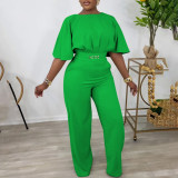 Plus Size Women Loose Solid Wide Leg Jumpsuit