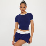 Women contrast color sports Top Crop and Skirt two-piece set