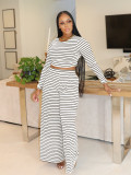 Women Casual striped Top and wide-leg Pant two-piece set