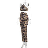 Women Fall Sexy Leopard Strapless Strap Dress