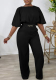 Plus Size Women Loose Solid Wide Leg Jumpsuit