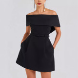 Women Belt Off Shoulder Party Dress