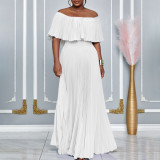 Women Sexy Off Shoulder Off Shoulder Pleated Maxi Dress