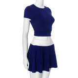 Women contrast color sports Top Crop and Skirt two-piece set